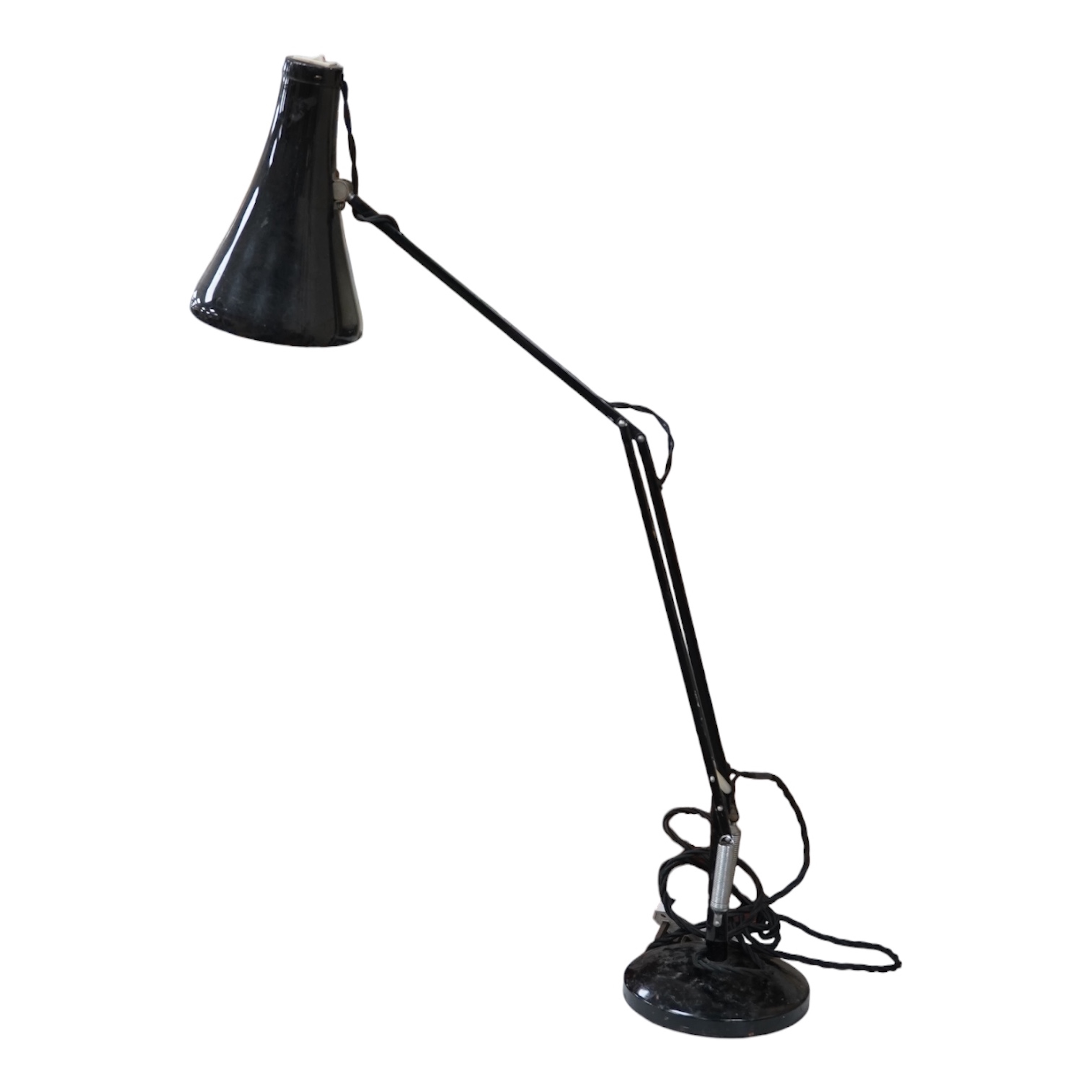 A Herbert Terry & Sons black anglepoise lamp, 84cm high. Condition - base and shade marked